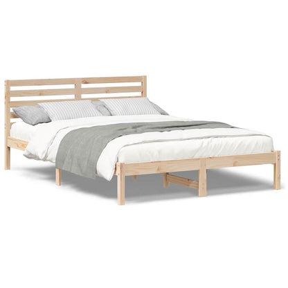 Sengestel Med Hovedgærde Brun 140 210 Cm Massivt Fyrretræ - Billede 4