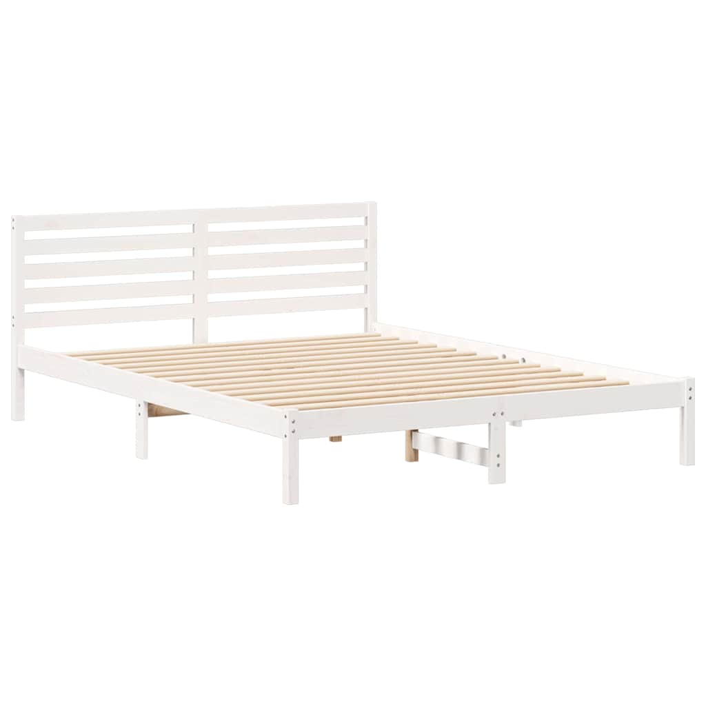 Sengestel Med Hovedgærde Hvid 160 X 210 Cm Massivt Fyrretræ - Billede 2