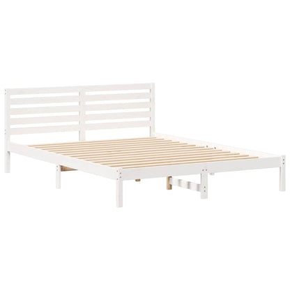 Sengestel Med Hovedgærde Hvid 160 X 210 Cm Massivt Fyrretræ - Billede 2