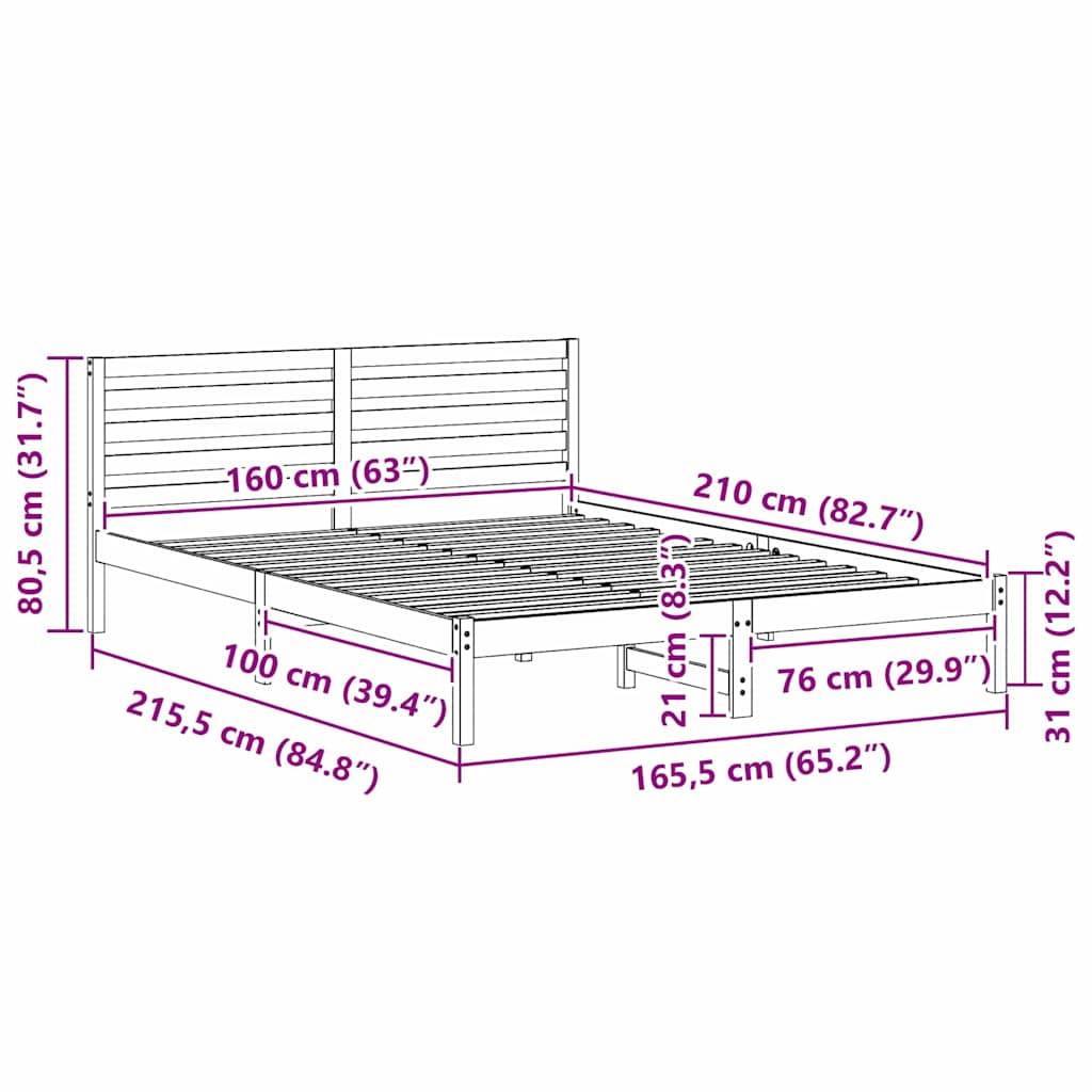 Sengestel Med Hovedgærde Hvid 160 210 Cm Massivt Fyrretræ - Billede 10
