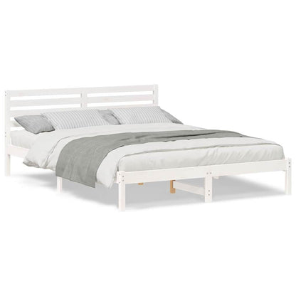 Sengestel Med Hovedgærde Hvid 160 X 210 Cm Massivt Fyrretræ - Billede 4