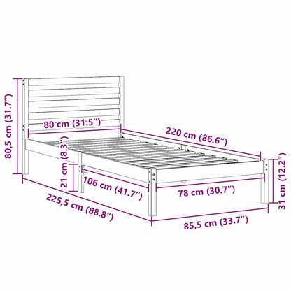 Sengestel Med Hovedgærde Brun 80 220 Cm Massivt Fyrretræ - Billede 10