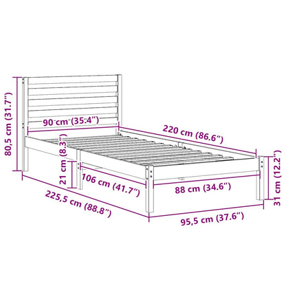 Sengestel Med Hovedgærde Hvid 90 220 Cm Massivt Fyrretræ - Billede 10