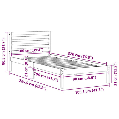 Sengestel Med Hovedgærde Hvid 100 X 220 Cm Massivt Fyrretræ - Billede 10