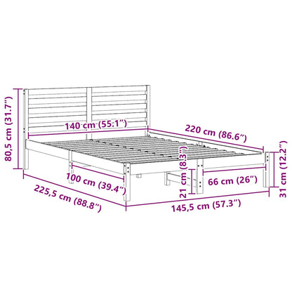 Sengestel Med Hovedgærde Hvid 140 X 220 Cm Massivt Fyrretræ - Billede 10