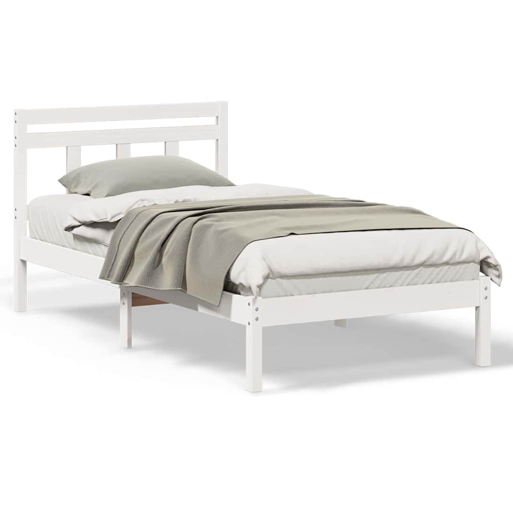 Sengestel Hvid Massivt Fyrretræ - Billede 4