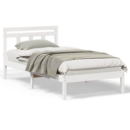 Sengestel Hvid Massivt Fyrretræ - Billede 4