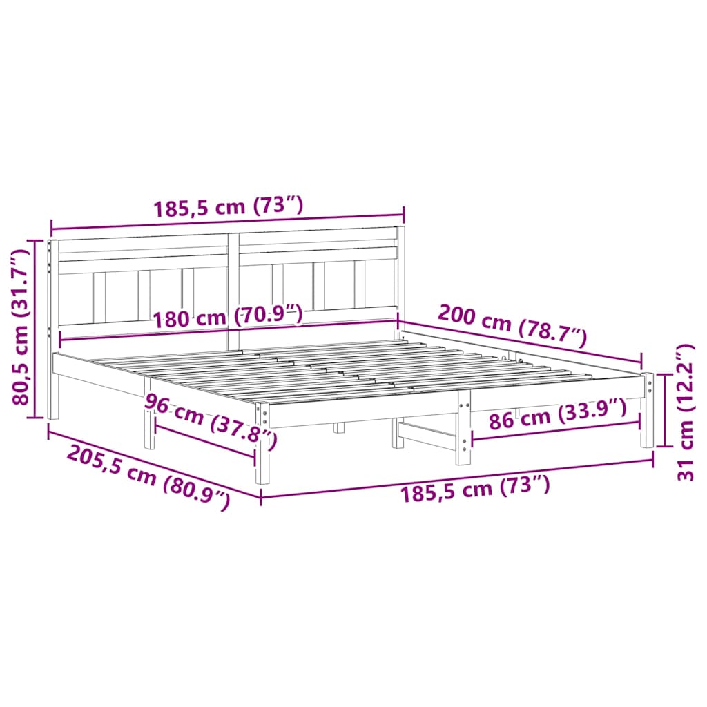 Sengestel Med Hovedgærde Hvid Massivt Fyrretræ - Billede 10