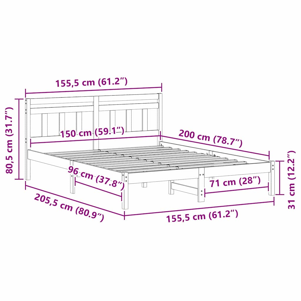 Sengestel Med Hovedgærde Brun Massivt Fyrretræ - Billede 10