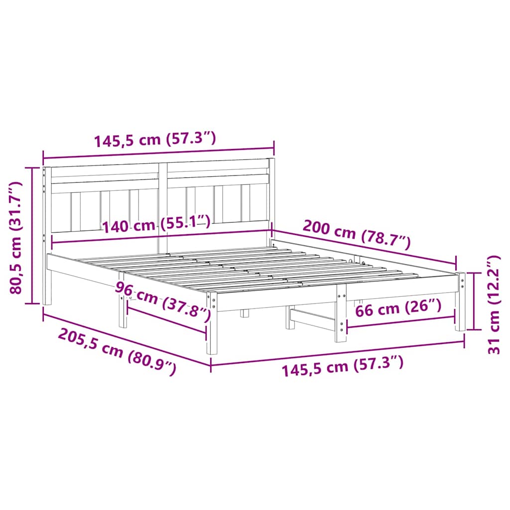 Sengestel Med Hovedgærde Brun Massivt Fyrretræ - Billede 10