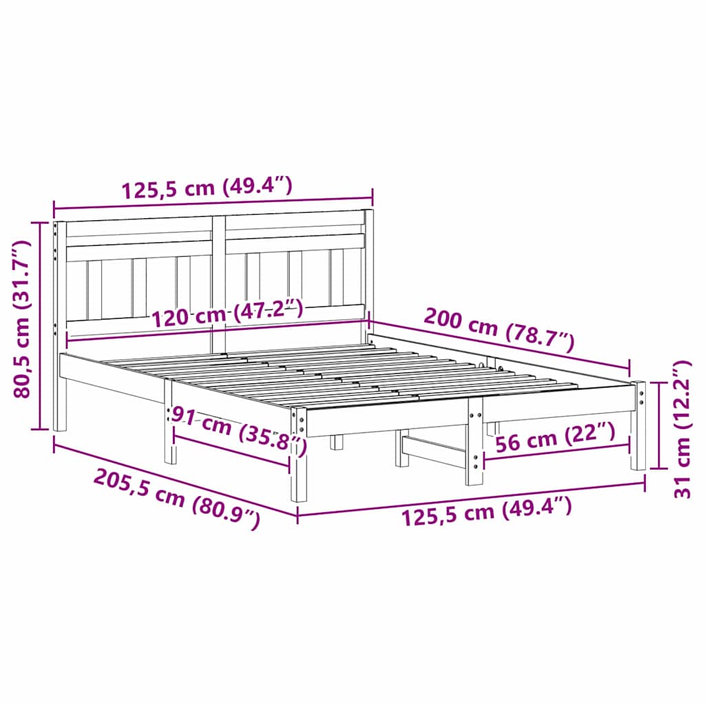 Sengestel Med Hovedgærde Hvid Massivt Fyrretræ - Billede 10