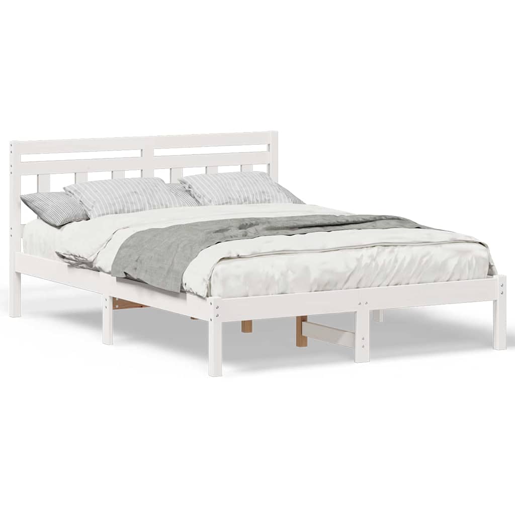 Sengestel Med Hovedgærde Hvid Massivt Fyrretræ - Billede 4