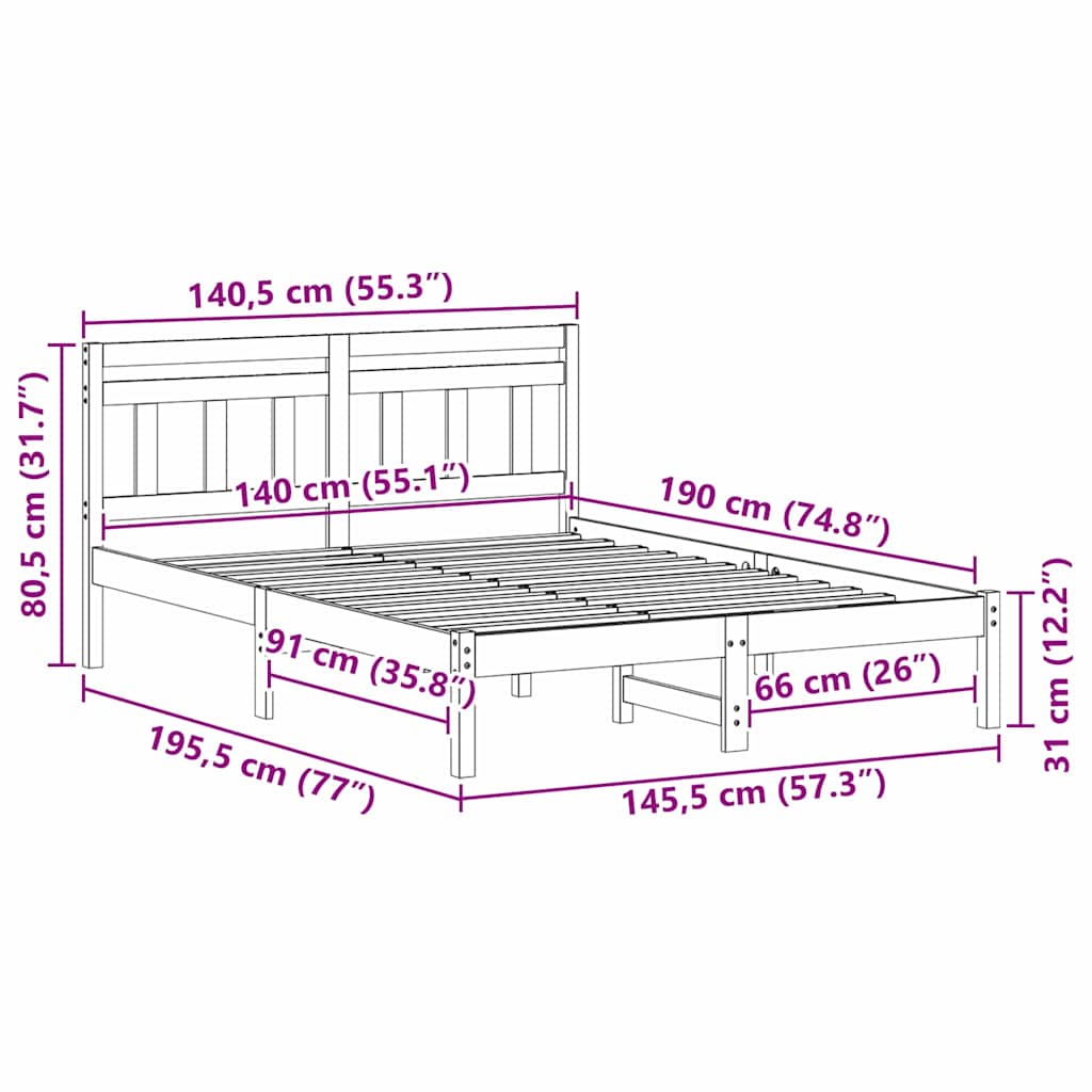 Sengestel Med Hovedgærde Brun Massivt Fyrretræ - Billede 10