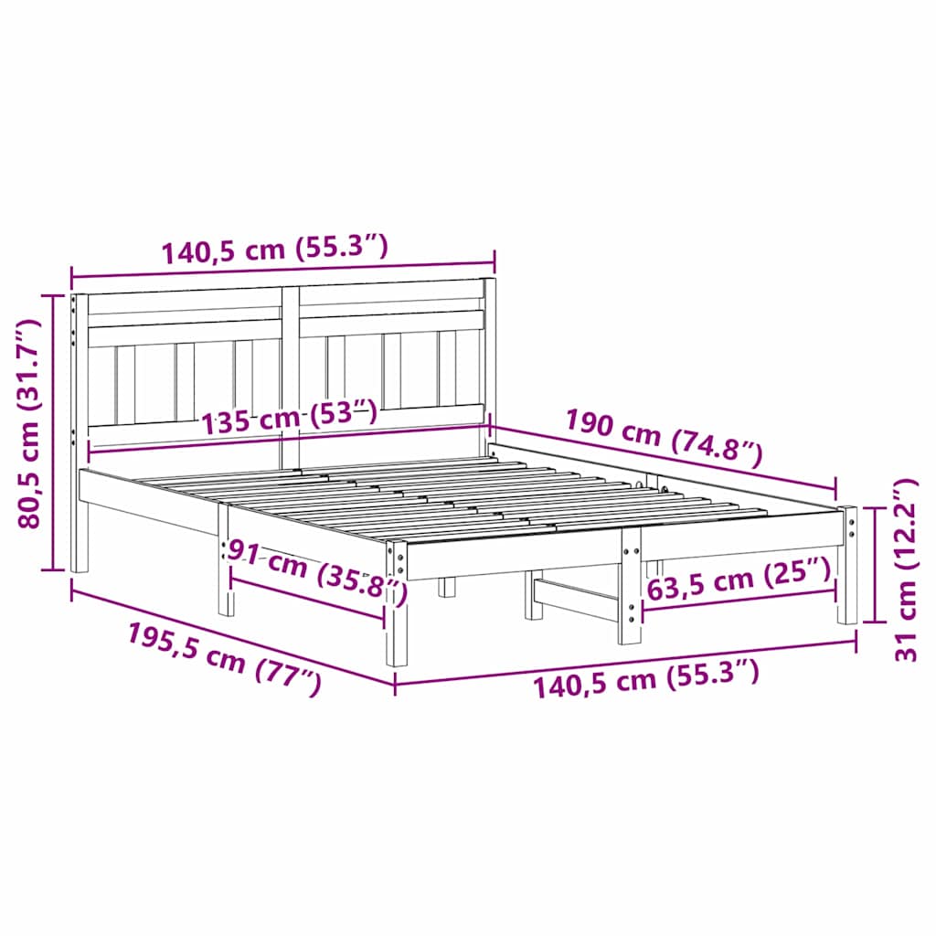 Sengestel Brun Massivt Fyrretræ - Billede 10
