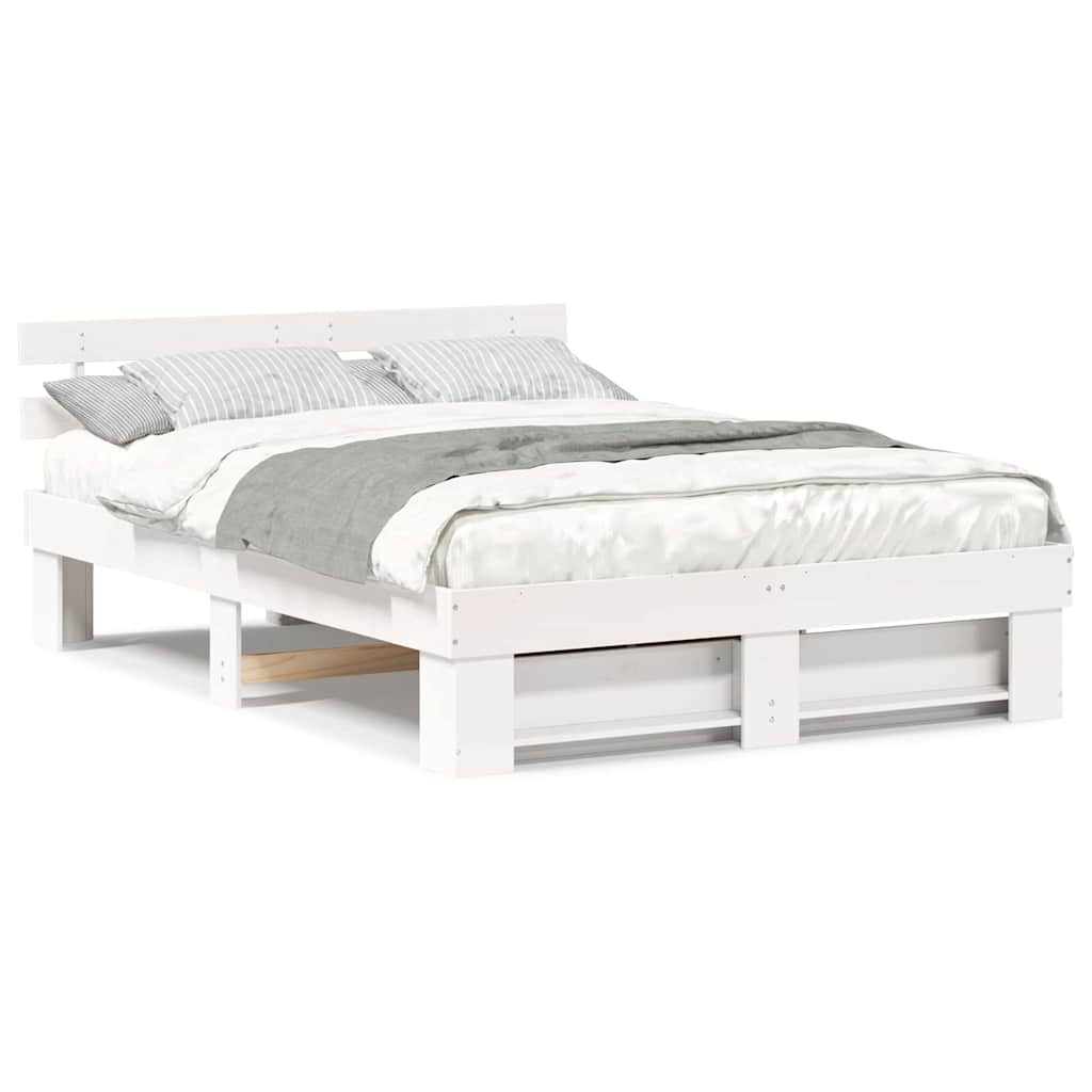 Sengestel Med Hovedgærde Hvid 160 X 200 Cm Massivt Fyrretræ - Billede 4