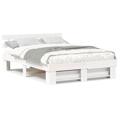 Sengestel Med Hovedgærde Hvid 140 X 200 Cm Massivt Fyrretræ - Billede 4