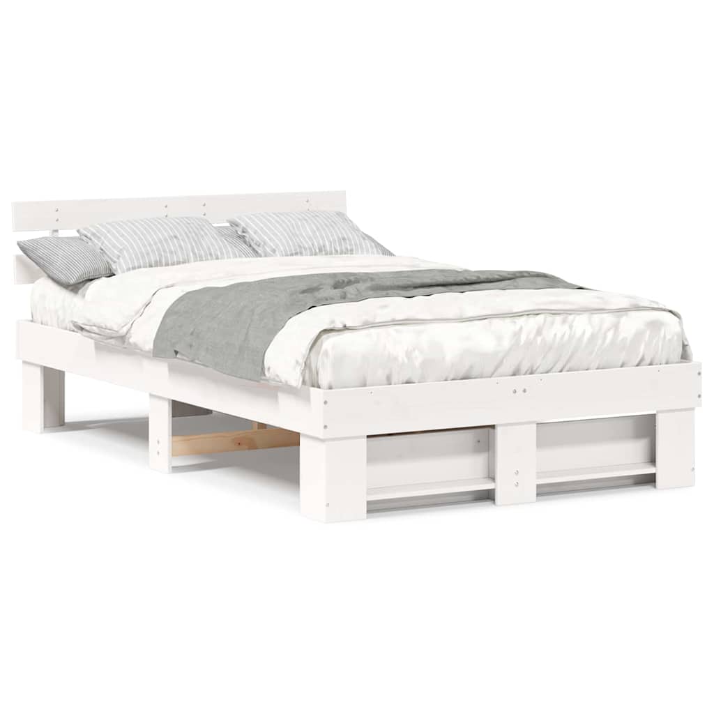 Sengestel Med Hovedgærde Hvid 140 X 190 Cm Massivt Fyrretræ - Billede 4