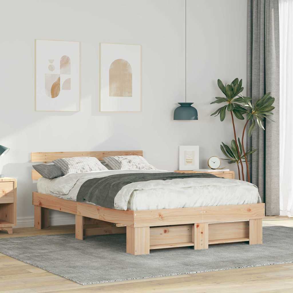 Sengestel Med Hovedgærde Brun 135 190 Cm Massivt Fyrretræ - Hovedbillede