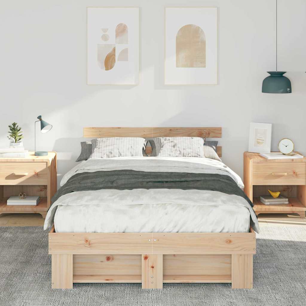 Sengestel Med Hovedgærde Brun 135 190 Cm Massivt Fyrretræ - Billede 5