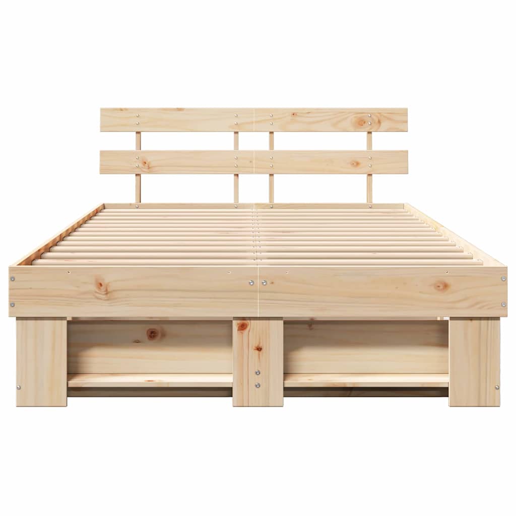 Sengestel Med Hovedgærde Brun 135 190 Cm Massivt Fyrretræ - Billede 6