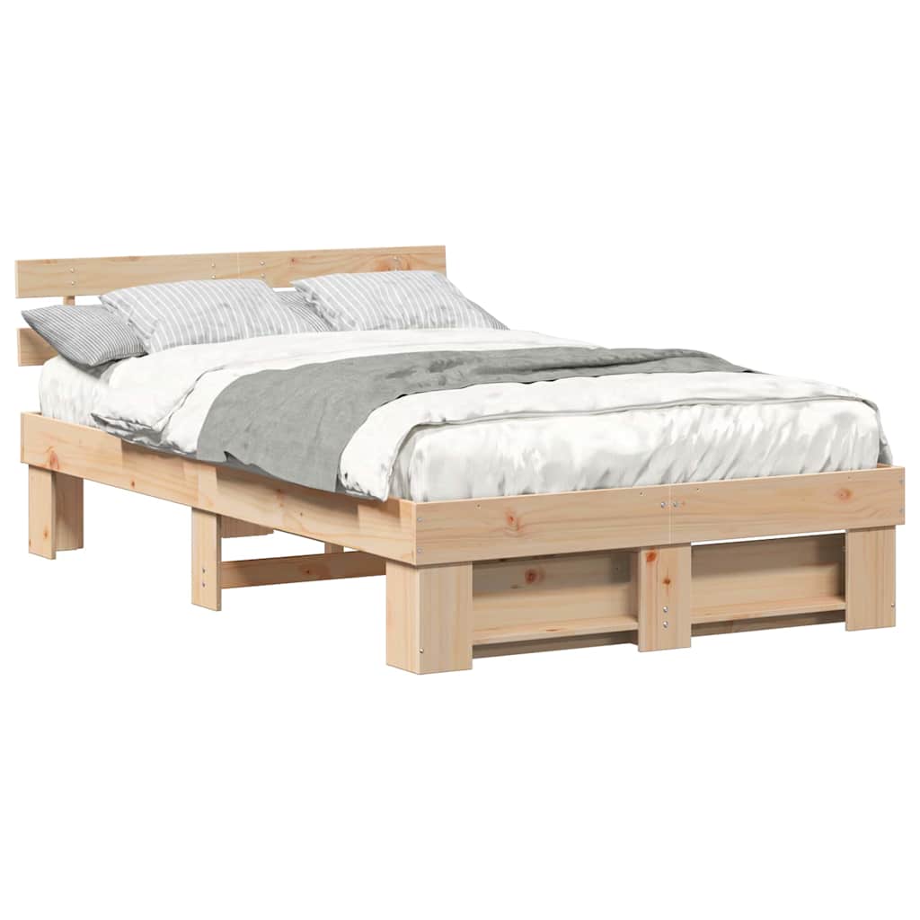 Sengestel Med Hovedgærde Brun 135 190 Cm Massivt Fyrretræ - Billede 3