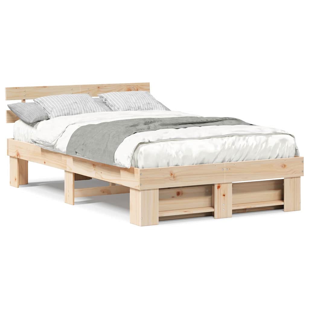 Sengestel Med Hovedgærde Brun 135 190 Cm Massivt Fyrretræ - Billede 4