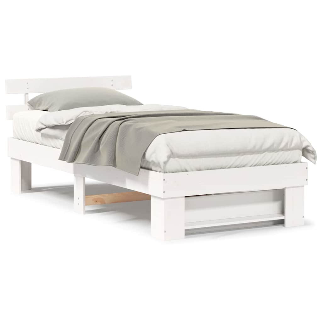 Sengestel Med Hovedgærde Hvid 90 X 190 Cm Massivt Fyrretræ - Billede 4