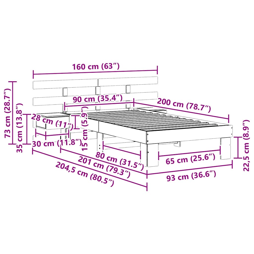 Sengestel Med Hovedgærde Brun 90 X 200 Cm Massivt Fyrretræ - Billede 11