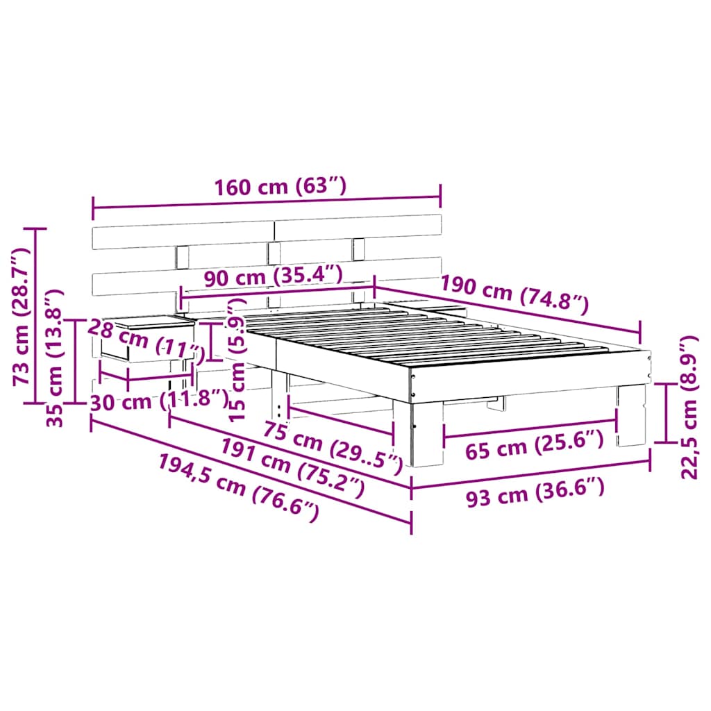 Sengestel Med Hovedgærde Brun 90 X 190 Cm Massivt Fyrretræ - Billede 11