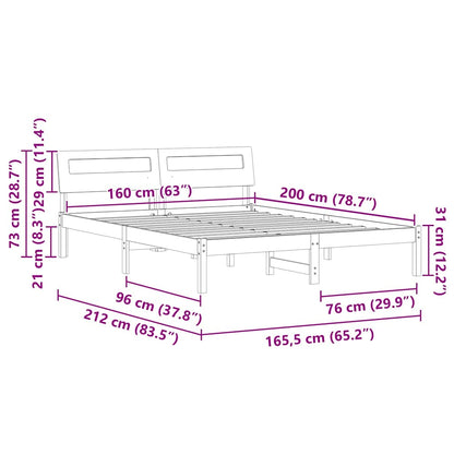 Sengestel Med Hovedgærde Hvid 160 X 200 Cm Massivt Fyrretræ - Billede 10