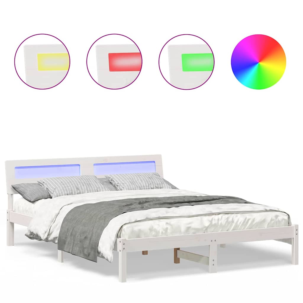 Sengestel Med Hovedgærde Hvid 160 X 200 Cm Massivt Fyrretræ - Billede 4