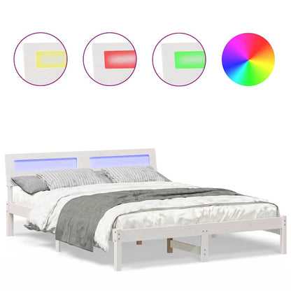 Sengestel Med Hovedgærde Hvid 160 X 200 Cm Massivt Fyrretræ - Billede 4