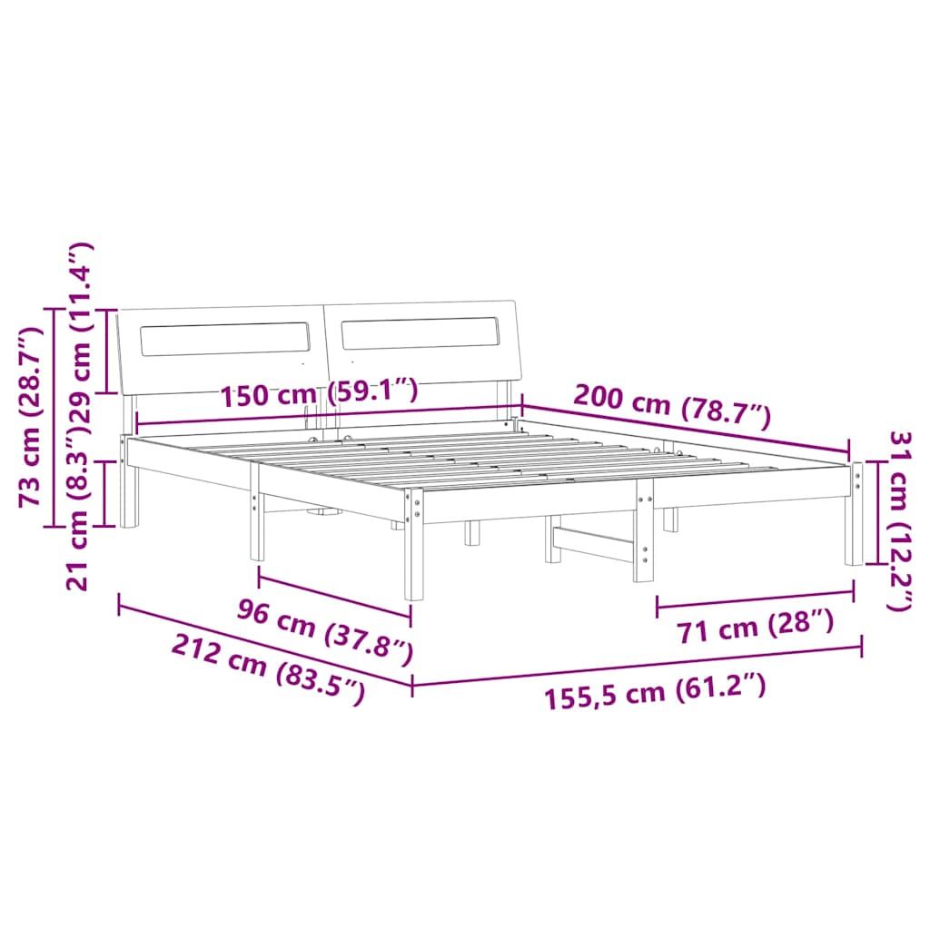 Sengestel Med Hovedgærde Brun 150 X 200 Cm Massivt Fyrretræ - Billede 10