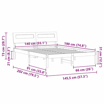 Sengestel Med Hovedgærde Hvid 140 X 190 Cm Massivt Fyrretræ - Billede 10