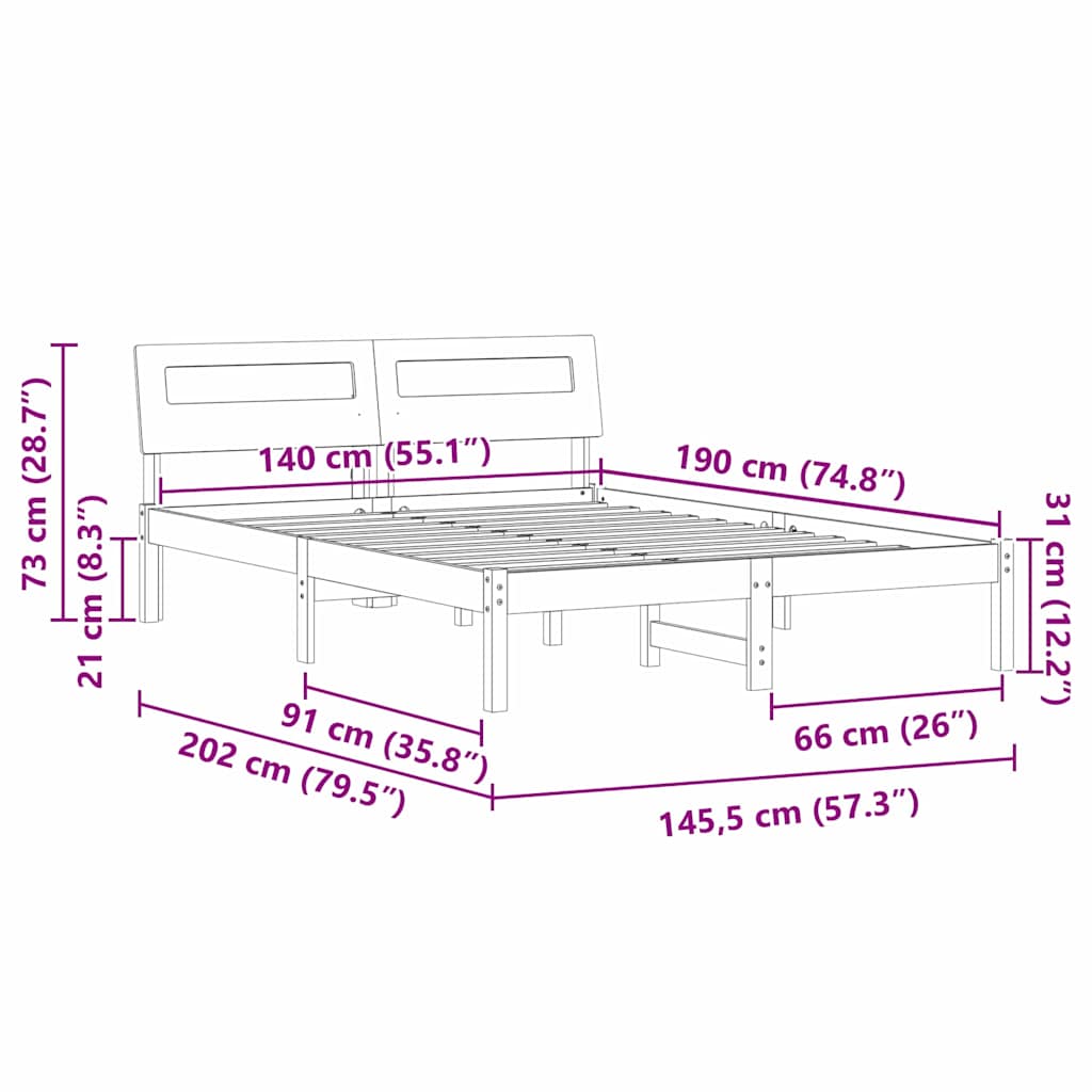 Sengestel Med Hovedgærde Hvid 140 190 Cm Massivt Fyrretræ - Billede 10