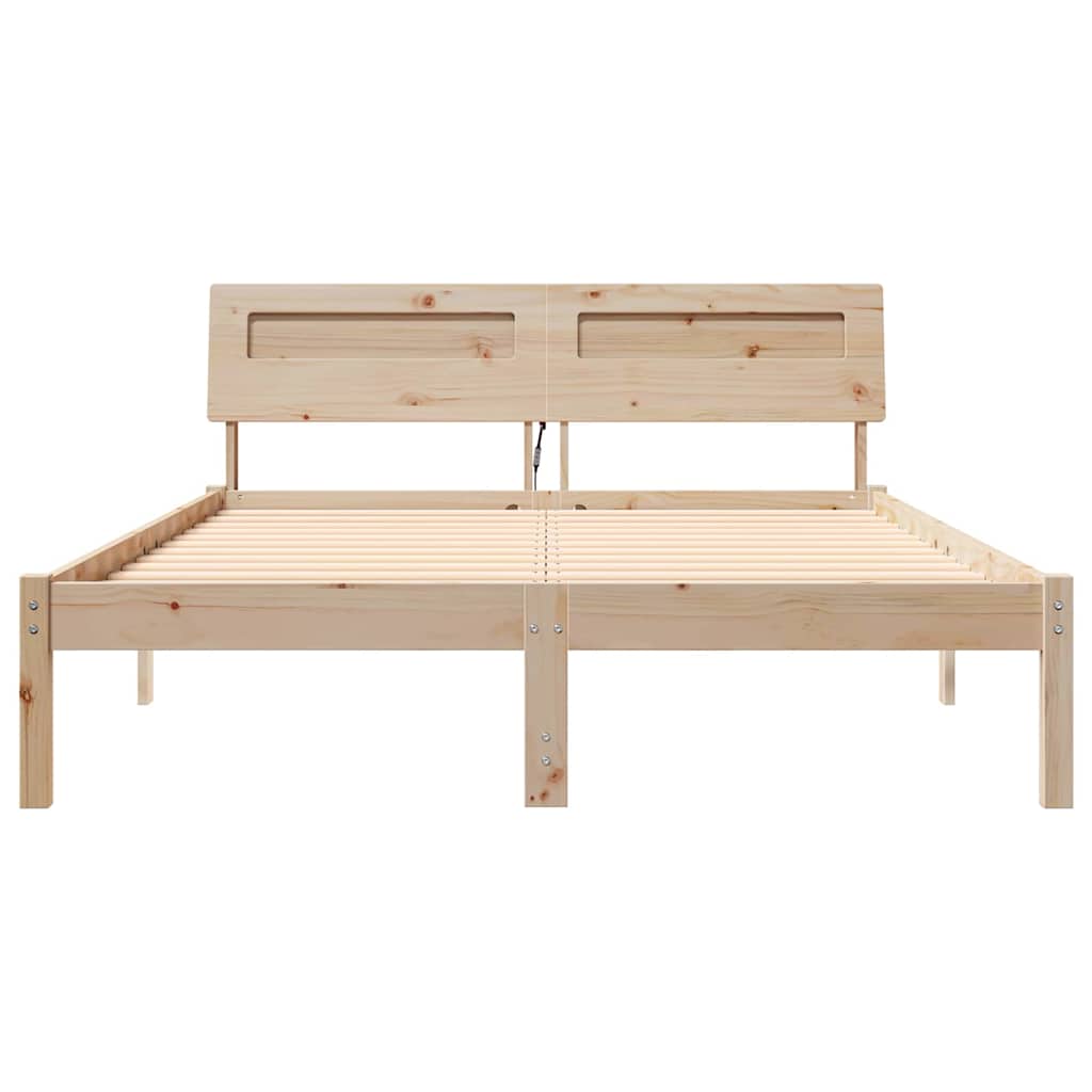 Sengestel Med Hovedgærde Brun 135 190 Cm Massivt Fyrretræ - Billede 5