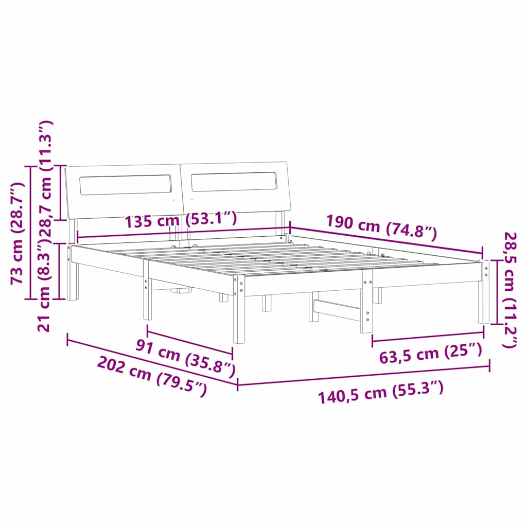 Sengestel Med Hovedgærde Brun 135 190 Cm Massivt Fyrretræ - Billede 10