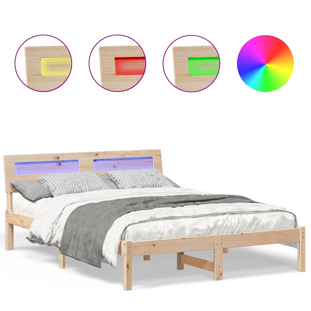 Sengestel Med Hovedgærde Brun 135 X 190 Cm Massivt Fyrretræ - Billede 4