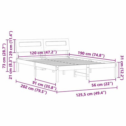 Sengestel Med Hovedgærde Brun 120 X 190 Cm Massivt Fyrretræ - Billede 10