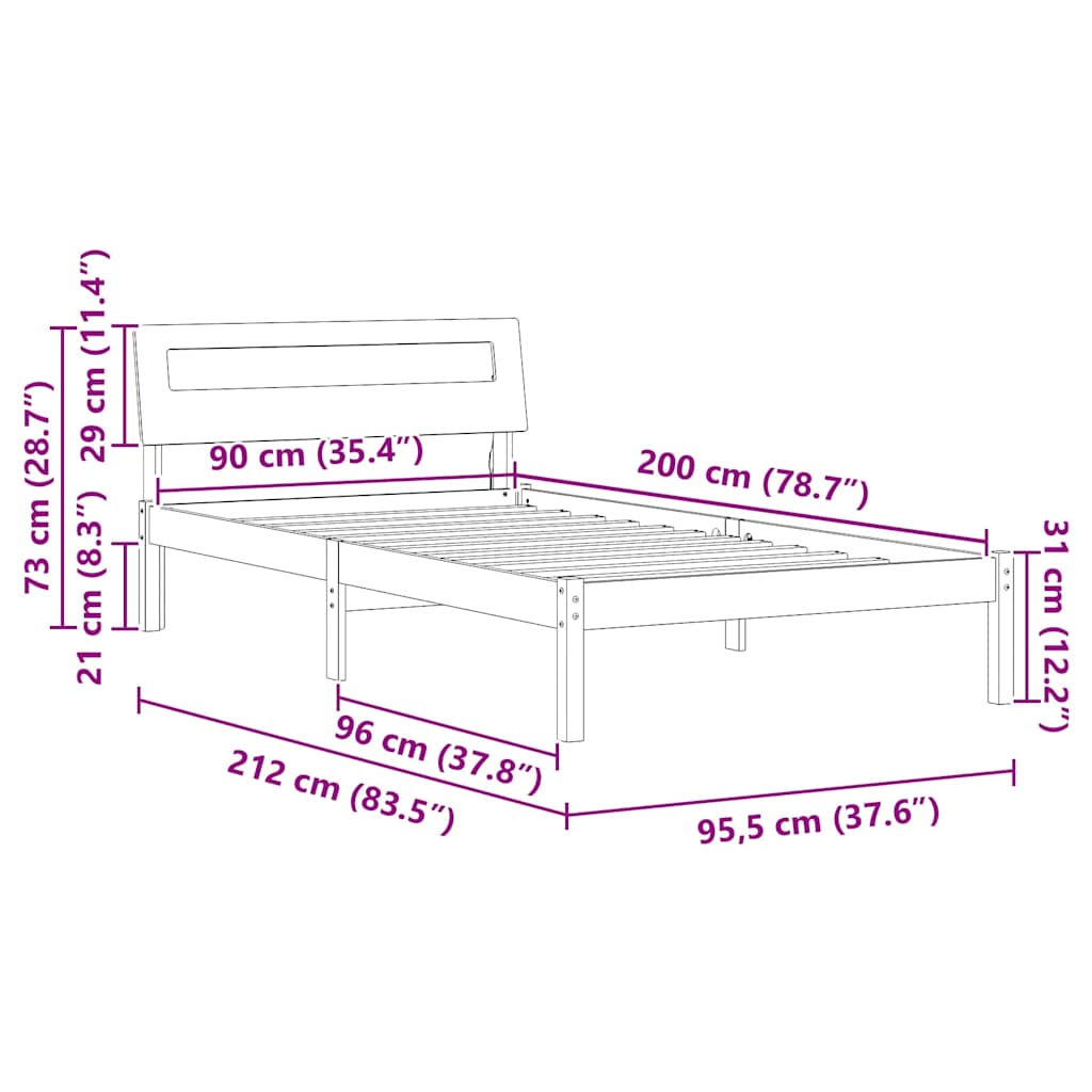 Sengestel Med Hovedgærde Brun 90 X 200 Cm Massivt Fyrretræ - Billede 10
