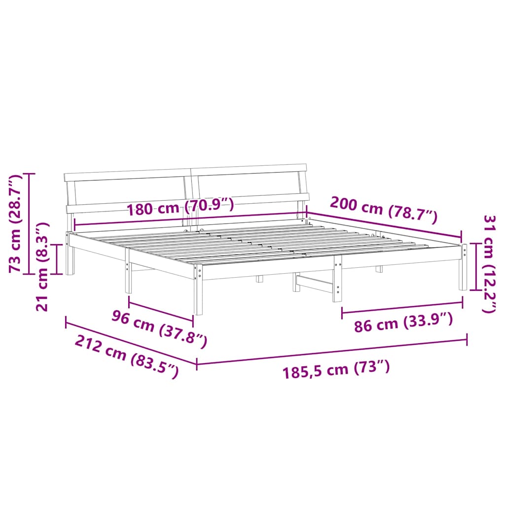 Sengestel Med Hovedgærde Hvid 180 X 200 Cm Massivt Fyrretræ - Billede 10