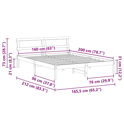 Sengestel Med Hovedgærde Brun 160 X 200 Cm Massivt Fyrretræ - Billede 10