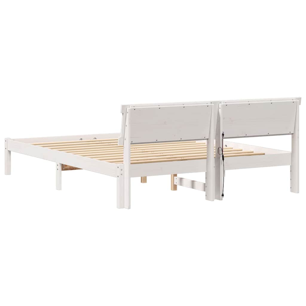 Sengestel Med Hovedgærde Hvid 160 200 Cm Massivt Fyrretræ - Billede 7