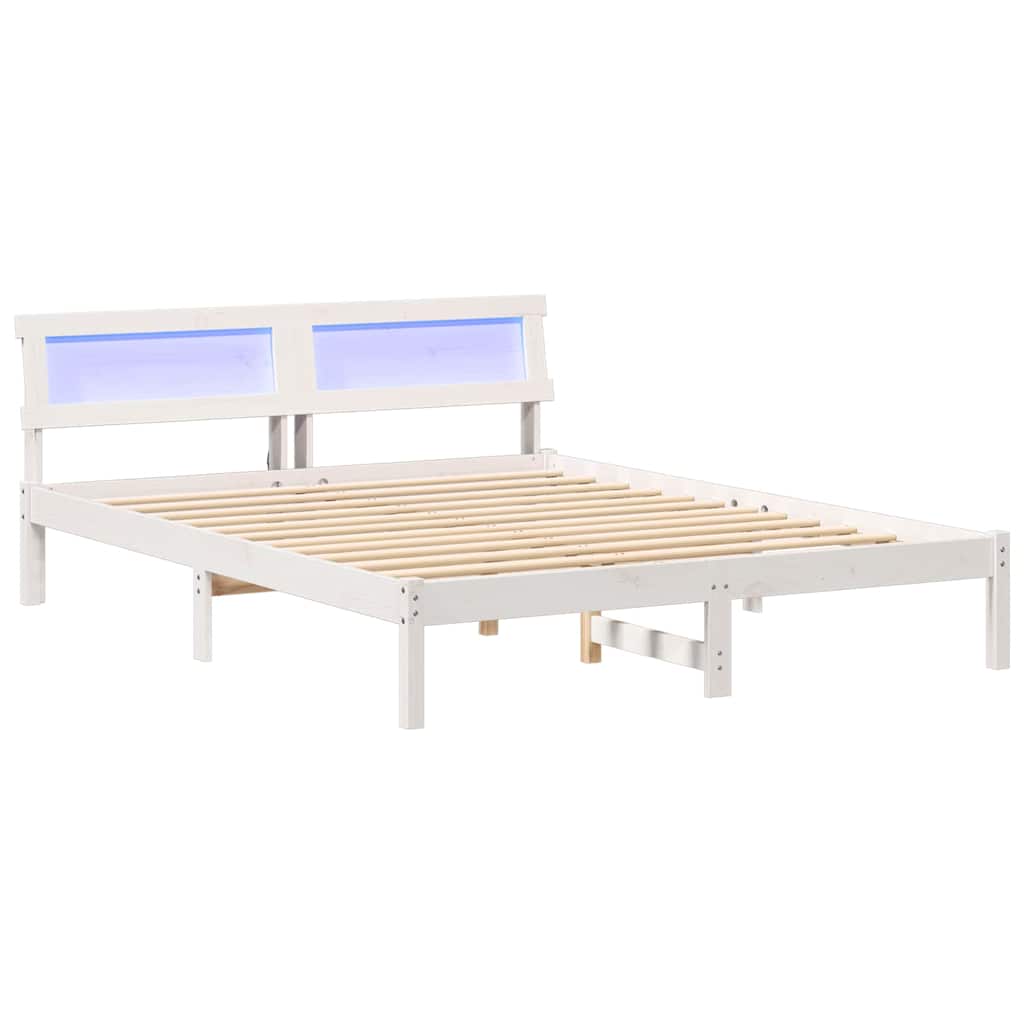 Sengestel Med Hovedgærde Hvid 140 X 200 Cm Massivt Fyrretræ - Billede 2