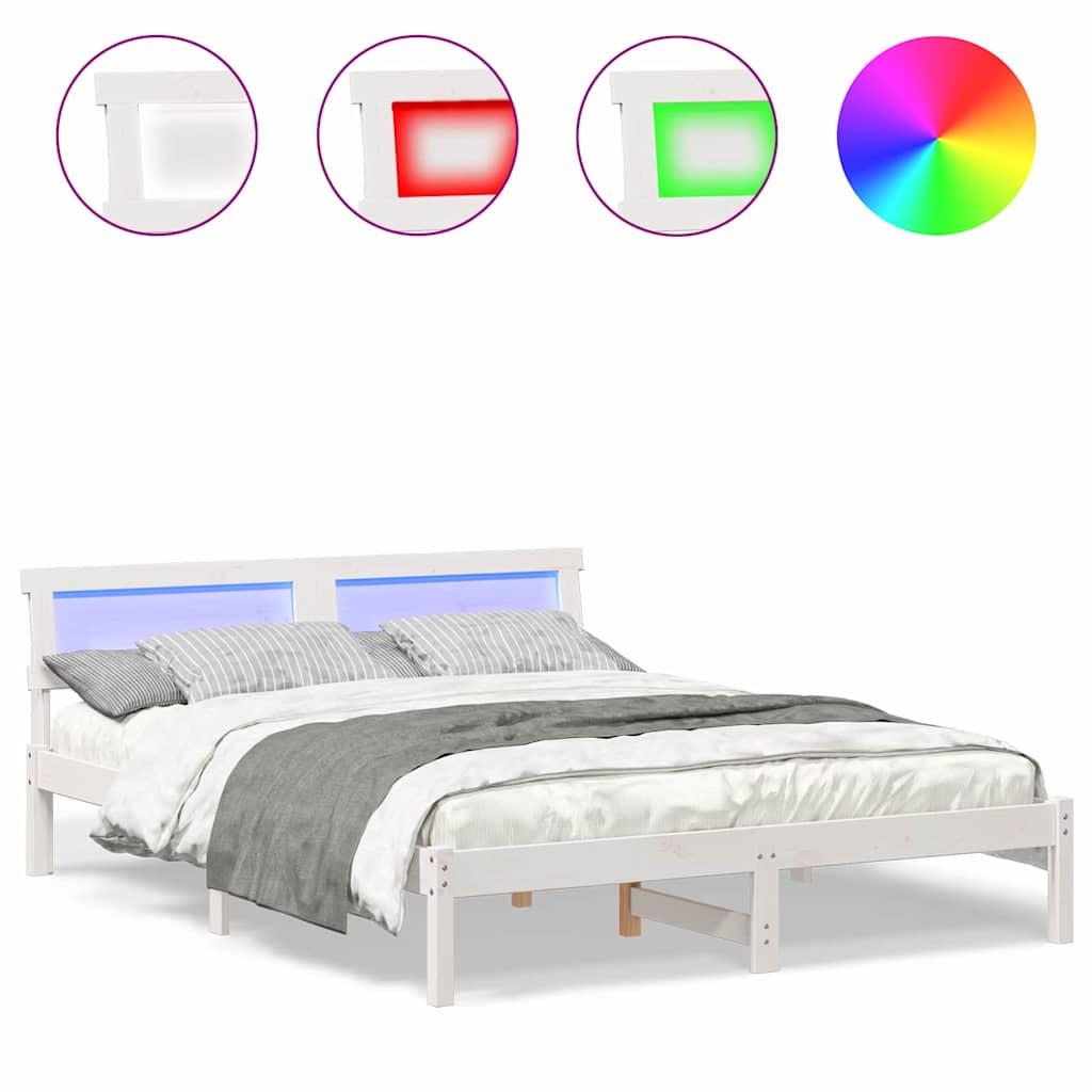 Sengestel Med Hovedgærde Hvid 140 X 200 Cm Massivt Fyrretræ - Billede 4