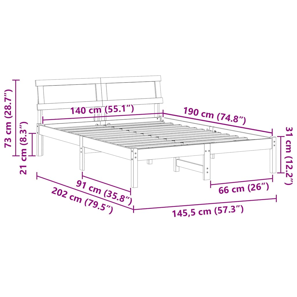Sengestel Med Hovedgærde Hvid 140 190 Cm Massivt Fyrretræ - Billede 10