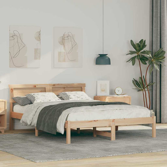 Sengestel Med Hovedgærde Brun 135 190 Cm Massivt Fyrretræ - Hovedbillede