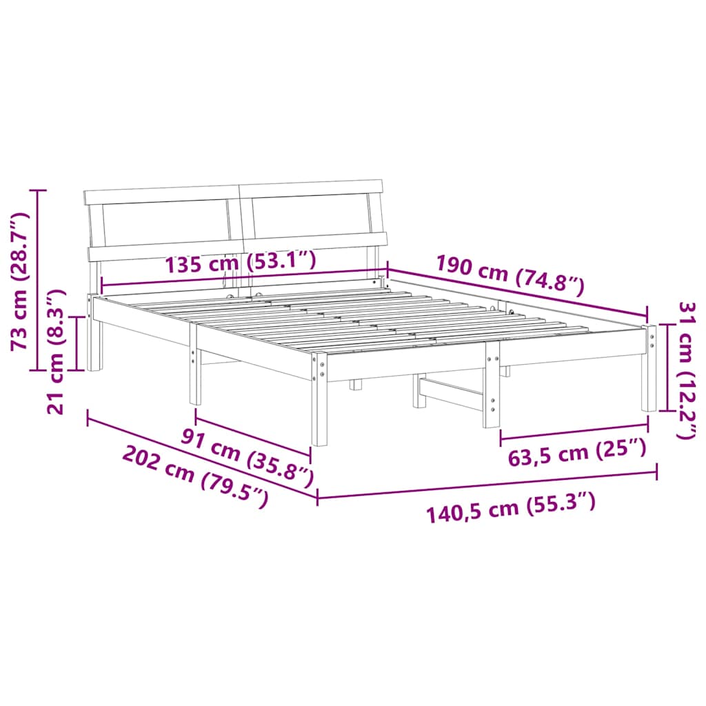 Sengestel Med Hovedgærde Brun 135 190 Cm Massivt Fyrretræ - Billede 10