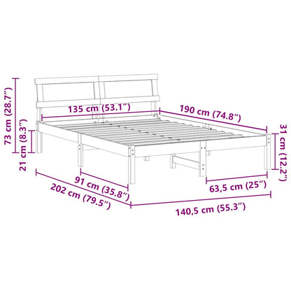 Sengestel Med Hovedgærde Brun 135 190 Cm Massivt Fyrretræ - Billede 10