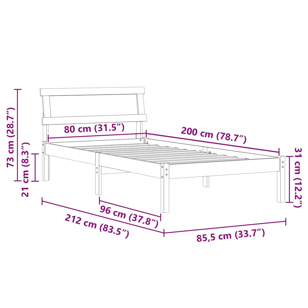 Sengestel Med Hovedgærde Brun 80 X 200 Cm Massivt Fyrretræ - Billede 10